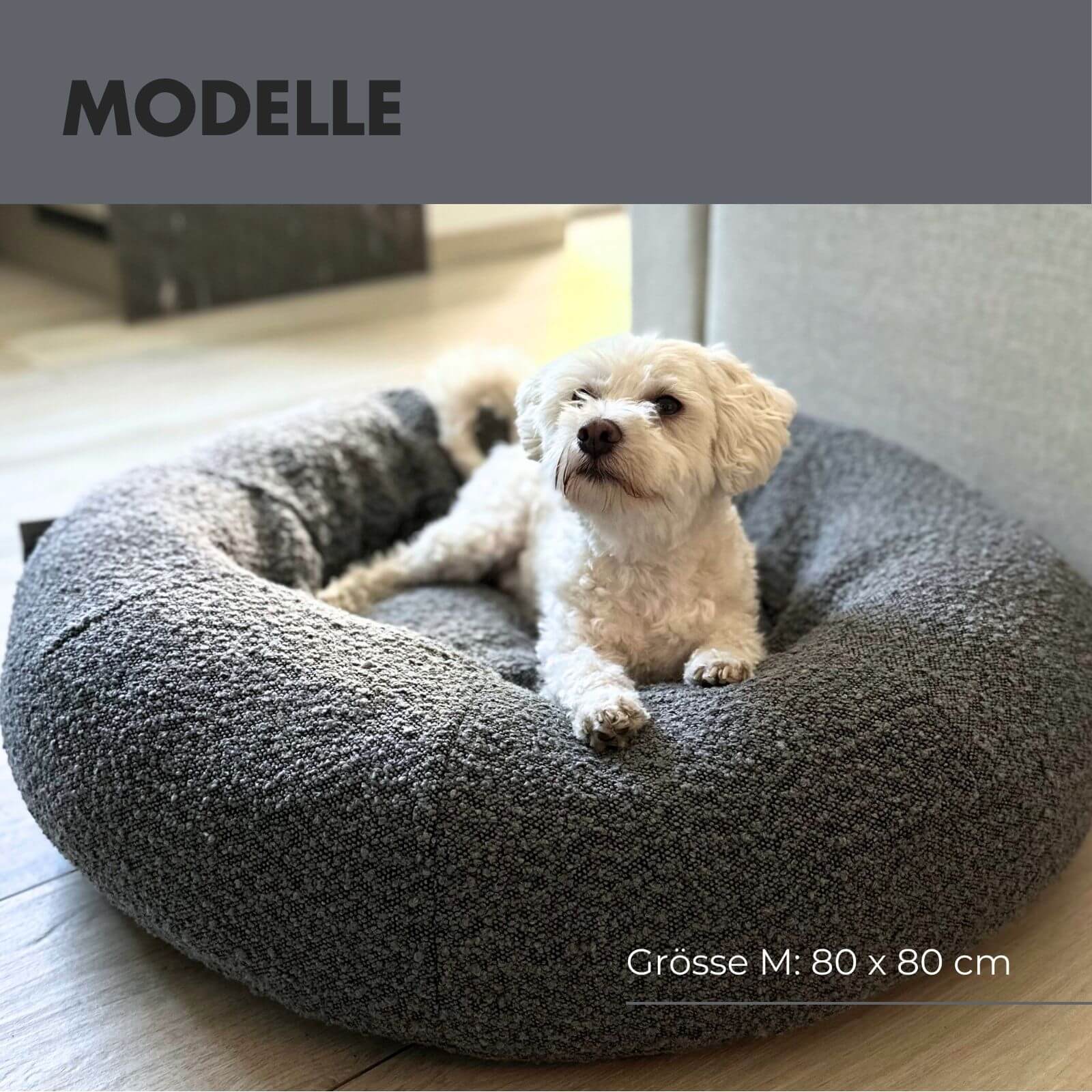 Hundebett LENI Bouclé Grau Ø 80cm
