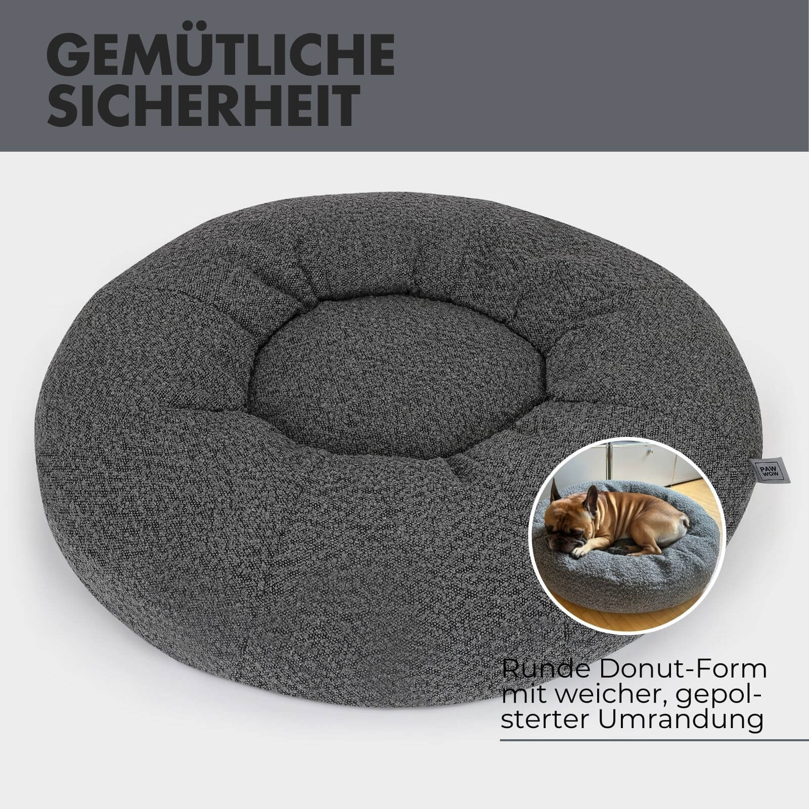 Hundebett LENI Bouclé Grau Ø 80cm