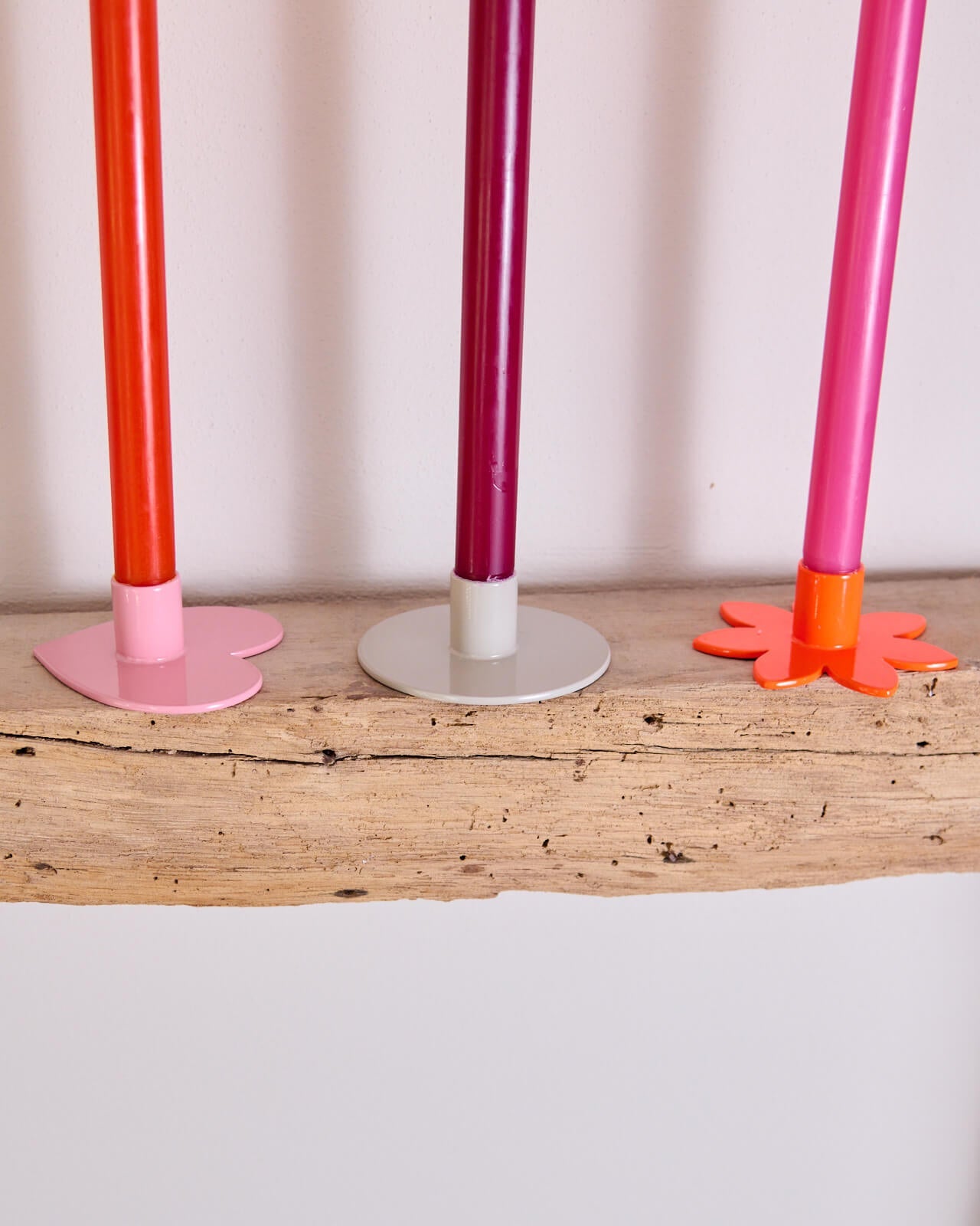 Kerzenständer | Kerzenhalter für Stabkerzen HERZ Rosa + Kerze