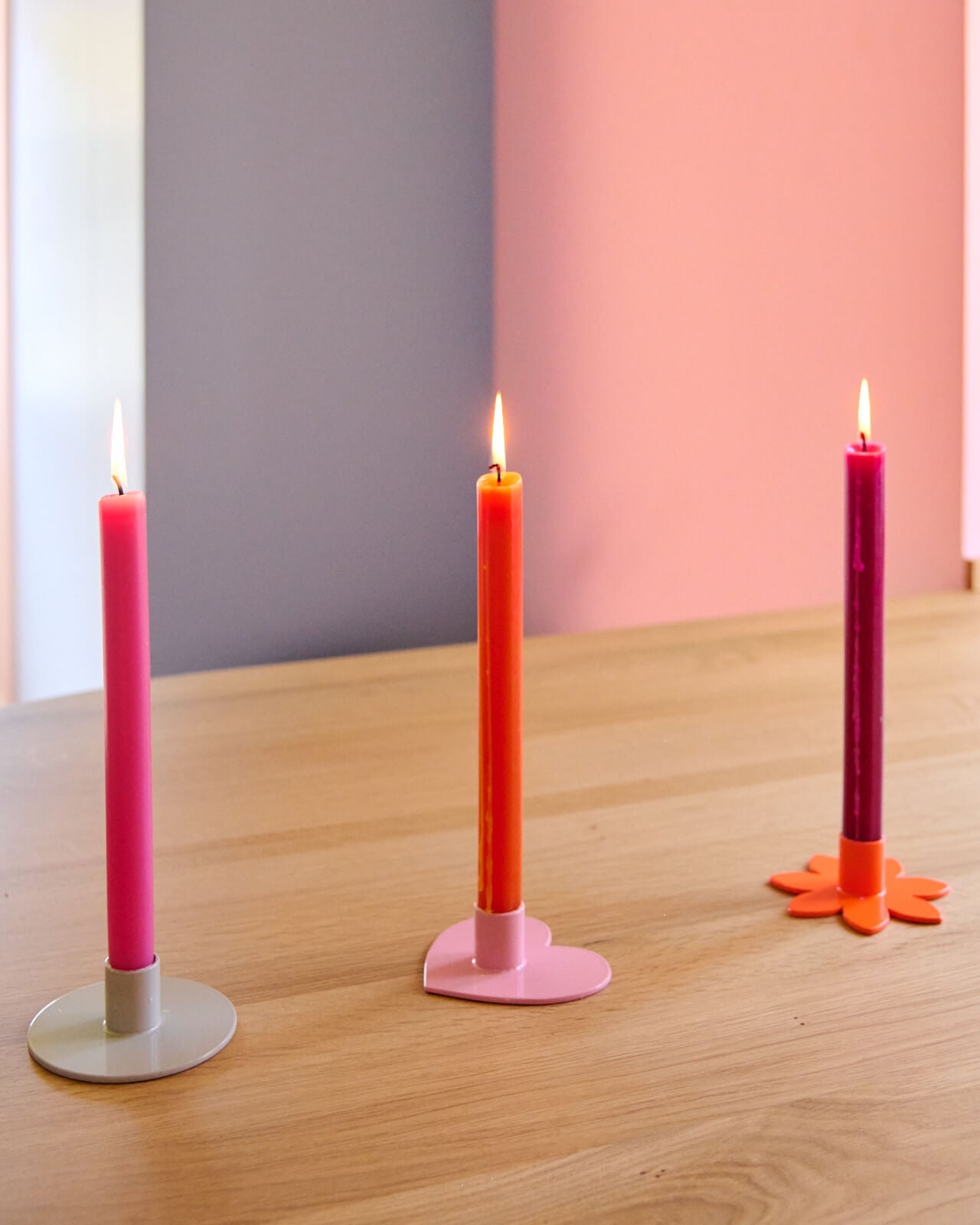 Kerzenständer | Kerzenhalter für Stabkerzen HERZ Rosa + Kerze